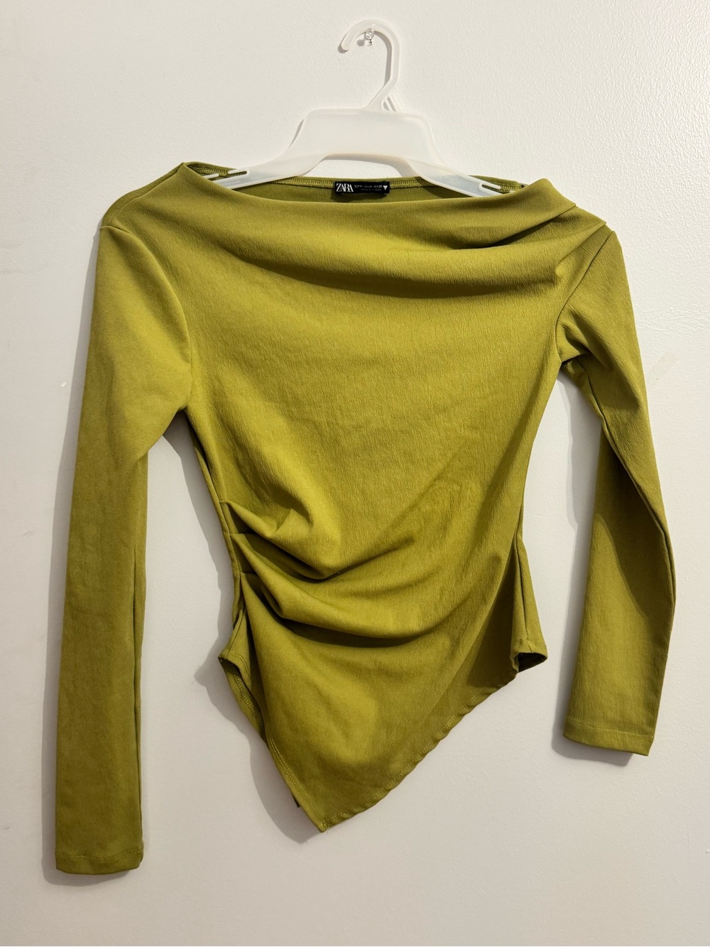 Zara Green Asymmetric Long-Sleeve Top
